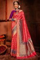 Art Silk South Indian Saree in Tamato Red with Weaving