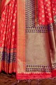 Art Silk South Indian Saree in Tamato Red with Weaving