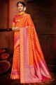 Orange South Indian Saree in Art Silk with Weaving