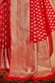 Art Silk Red South Indian Saree in Weaving