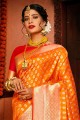 Orange South Indian Saree with Weaving Art Silk