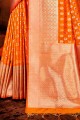 Orange South Indian Saree with Weaving Art Silk