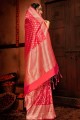 Tamato Red South Indian Saree in Art Silk with Weaving