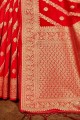 New Red Art Silk Banarasi Saree with Weaving