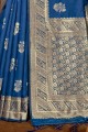 Blue Banarasi raw Silk Banarasi Saree with Weaving