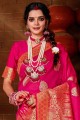 Contemporary Weaving Banarasi Saree in Pink Banarasi raw Silk