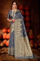 Grey Banarasi Saree in Weaving Banarasi raw Silk