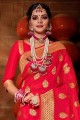 Classy Banarasi Saree in Tamato Red Banarasi raw Silk with Weaving