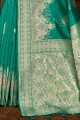 Banarasi raw Silk Banarasi Saree in Cyan  with Weaving