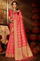 Elegant Pink Banarasi raw Silk Weaving Banarasi Saree with Blouse
