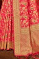 Elegant Pink Banarasi raw Silk Weaving Banarasi Saree with Blouse