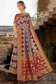 Enticing Maroon Banarasi raw Silk Banarasi Saree with Weaving