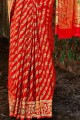 Weaving Banarasi raw Silk Red Banarasi Saree Blouse