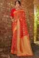 Stunning Banarasi raw Silk Banarasi Saree in Red with Weaving