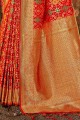 Stunning Banarasi raw Silk Banarasi Saree in Red with Weaving