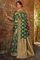 Green Banarasi Saree in Banarasi raw Silk with Weaving