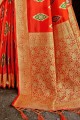 Orange Banarasi raw Silk Banarasi Saree with Weaving