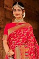 Fashionable Banarasi Saree in Tamato Red Banarasi raw Silk with Weaving