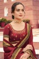 Maroon Saree with Embroidered Silk