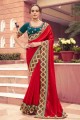 Fashionable Embroidered Saree in Red Silk