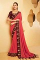 Embroidered Chiffon Saree in Pink with Blouse