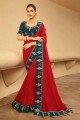 Red Chiffon Embroidered Saree with Blouse