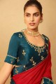 Red Chiffon Embroidered Saree with Blouse