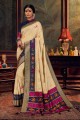 Cream Weaving South Indian Saree in Art Silk