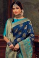 Blue Weaving Art Silk South Indian Saree
