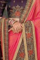 Pink Printed Saree in Embroidered Art Silk