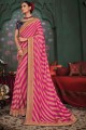 Pink Embroidered Saree in Art Silk