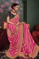 Pink Embroidered Saree in Art Silk
