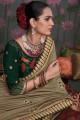 khaki  Art Silk Saree with Embroidered