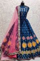 Embroidered Lehenga Choli in Blue Silk