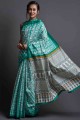 sky Blue Printed Saree in Silk