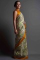 Printed Silk Mustard  Saree Blouse
