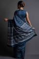 Silk Printed Saree in Teal with Printed