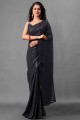 Embroidered Georgette Black Saree Blouse