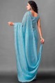Georgette Saree with Embroidered in sky Blue