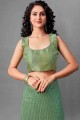 Pastel Green Georgette Saree with Embroidered