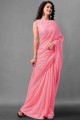 Indian Ethnic Georgette Embroidered Pink Saree with Blouse