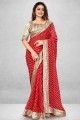 Printed Georgette Printed Saree in Red with Blouse