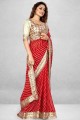Printed Georgette Printed Saree in Red with Blouse