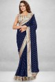 Printed Georgette Saree in Blue with Blouse