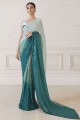 Teal  Saree with Embroidered Georgette