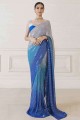Blue Saree with Embroidered Georgette