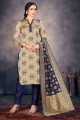 Beige Banarasi raw Silk Straight Suit in Banarasi raw Silk