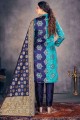 Banarasi raw Silk Straight Suit in Blue with dupatta