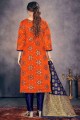 Banarasi raw Silk Straight Suit with Banarasi raw Silk in Orange