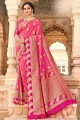 Hand Banarasi Saree in Pink Banarasi raw Silk